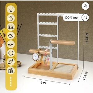 Bamboo Wood & White Metal Jewelry Organizer